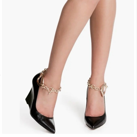 BEAUTIISOLES $395 Pointed Toe Black LEATHER Wedge Pump Women's Shoe Size 9 NWT - Picture 8 of 9